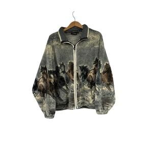 Vintage Outback Trading Company Jacket Horse Western Print Sherpa Fleece Large